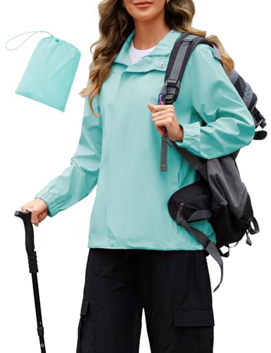 Durio Regenjacke Damen Wasserdicht Faltbar Atmungsaktiv Dünne Regenjacke mit Kapuze Leichte Jacke für Frauen Übergangsjacke Fahrrad Sportjacke 5000mm von Durio