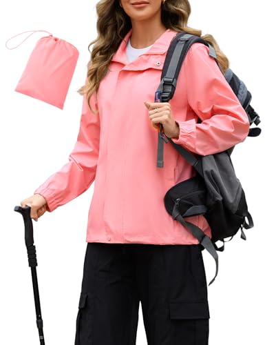 Durio Regenjacke Damen Wasserdicht Faltbar Atmungsaktiv Dünne Regenjacke mit Kapuze Leichte Jacke für Frauen Übergangsjacke Fahrrad Sportjacke 5000mm von Durio