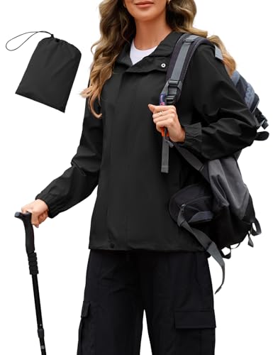 Durio Regenjacke Damen Wasserdicht Faltbar Atmungsaktiv Dünne Regenjacke mit Kapuze Leichte Jacke für Frauen Übergangsjacke Fahrrad Sportjacke 5000mm von Durio