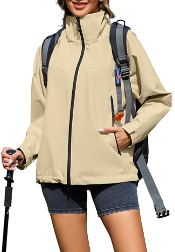 Durio Regenjacke Damen Wasserdicht Leicht Atmungsaktive Windbreaker Jacke mit Kapuze Fahrradjacke Fahrrad Sport Outdoorjacke für Frauen L Khaki von Durio