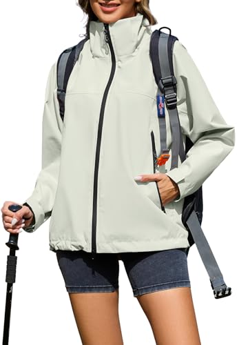 Durio Regenjacke Damen Wasserdicht Leicht Atmungsaktive Windbreaker Jacke mit Kapuze Fahrradjacke Fahrrad Sport Outdoorjacke für Frauen L Weiß von Durio