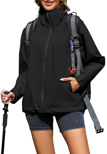Durio Regenjacke Damen Wasserdicht Leicht Atmungsaktive Windbreaker Jacke mit Kapuze Fahrradjacke Fahrrad Sport Outdoorjacke für Frauen M Schwarz von Durio