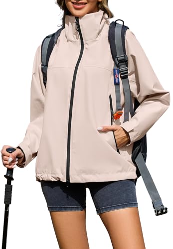 Durio Regenjacke Damen Wasserdicht Leicht Atmungsaktive Windbreaker Jacke mit Kapuze Fahrradjacke Fahrrad Sport Outdoorjacke für Frauen XXL Rosa von Durio