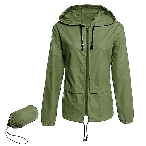 Durio Regenjacke Damen Windjacke Damen leicht Windbreaker Damen Wasserdicht Atmungsaktiv Wanderjacke Damen Geeignet für Wandern, Camping, Laufen und Radfahren Armeegrün M von Durio