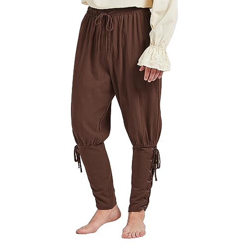 Durio Renaissance Piratenhose - Halloween Kostüm Hose Mittelalter Hose Wikinger Steampunk Hosen für Herren Braun 3XL von Durio