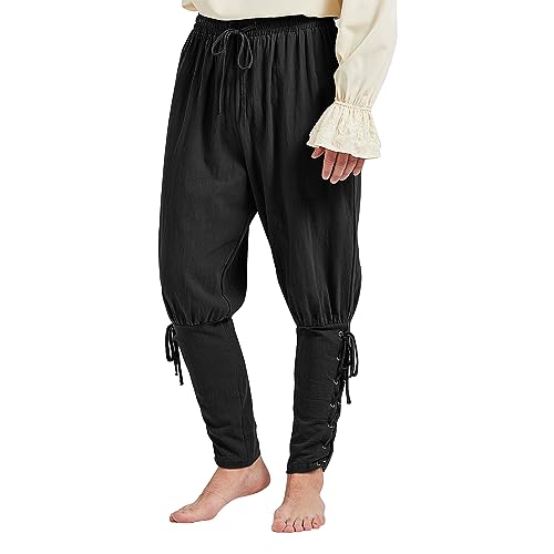 Durio Renaissance Piratenhose - Halloween Kostüm Hose Mittelalter Hose Wikinger Steampunk Hosen für Herren Schwarz 2XL von Durio