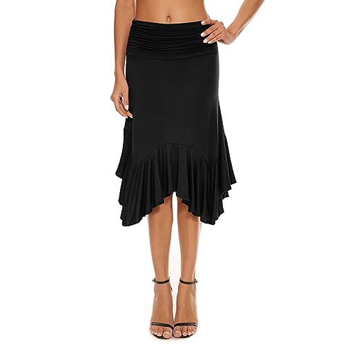 Durio Rock Damen Knielang Plisseerock Wickelrock Petticoat Ausgestelltes A-Linie Elegant Hohe Taille Schwarz 36 (Tag Size S) von Durio