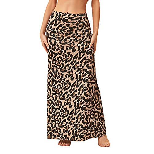 Durio Rock Damen Maxirock Lang Boho Maxiskirt Weich Sommerrock Casual Kleider für Frauen Leopard XL von Durio