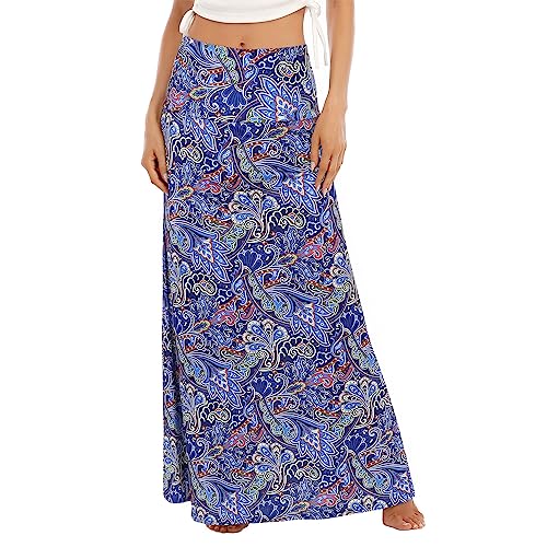 Durio Rock Maxirock Boho Lang Damen Rock Weich Damenrock Freizeitrock mit hohem Bund Skirt Elastisch Phönixblüte 36-38 (Tag Size S) von Durio