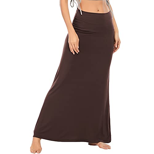 Durio Rock Maxirock Lang Damen Rock Weich Damenrock Freizeitrock mit hohem Bund Skirt Elastisch Kaffee 38-40 (Tag Size M) von Durio