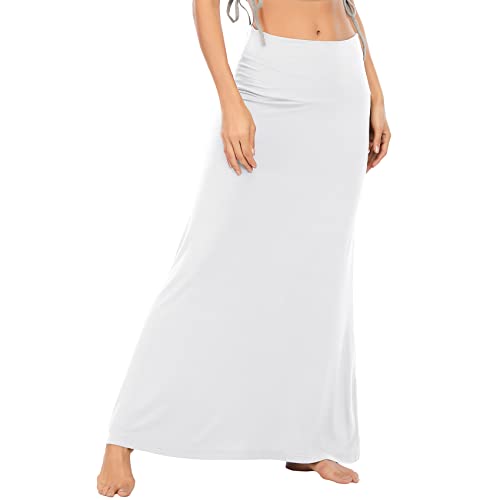 Durio Rock Maxirock Lang Damen Rock Weich Damenrock Freizeitrock mit hohem Bund Skirt Elastisch Weiß 36-38 (Tag Size S) von Durio