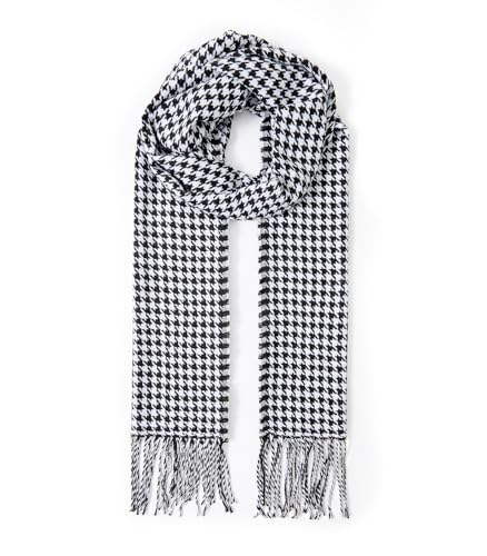 Durio Schal Damen Herbst Winter Lange Winterschal für Damen und Herren Warmer Damenschal mit Fransen Schwarz-weißes Raster von Durio