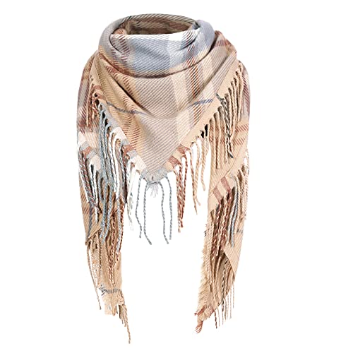 Durio Schal Damen Winter Dreieckstuch Herbstschal Schal Weich Deckenschal Kaschmir Tuch Elegant Mit Fransen Khaki Kariert Einheitsgröße von Durio