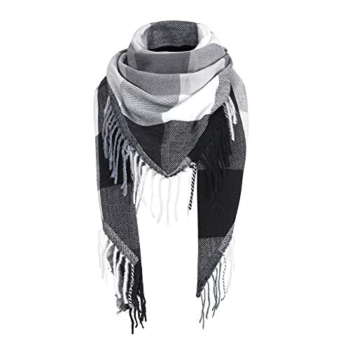 Durio Schal Damen Winter Dreieckstuch Herbstschal Schal Weich Deckenschal Kaschmir Tuch Elegant Mit Fransen Schwarz Weiß Kariert Einheitsgröße von Durio