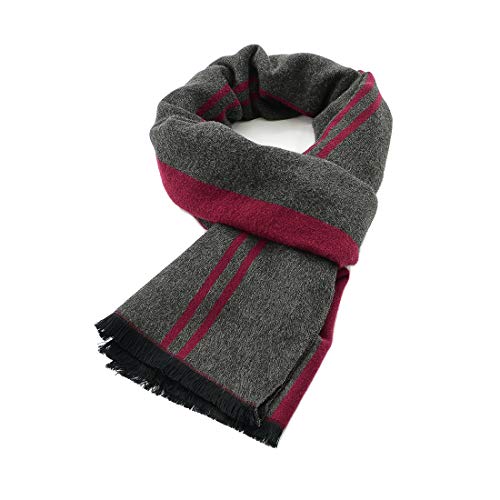 Durio Schal Herren Warm und Weiche Winterschal Herrenschal Gestrickt Plaid Winter Lange Schals XY011-Grau Rot Einheitsgröße von Durio