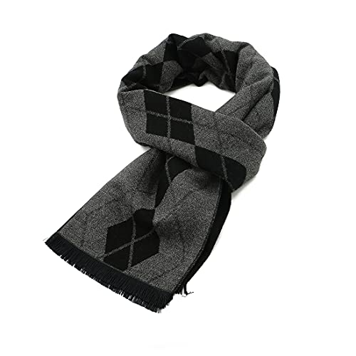 Durio Schal Herren Warm und Weiche Winterschal Herrenschal Gestrickt Plaid Winter Lange Schals XY012-Grau Schwarz Einheitsgröße von Durio