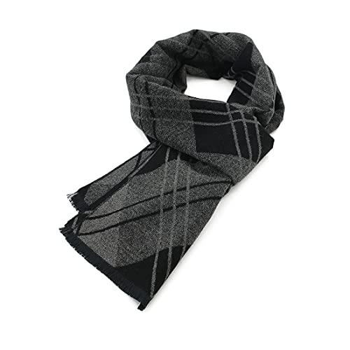 Durio Schal Herren Warm und Weiche Winterschal Herrenschal Gestrickt Plaid Winter Lange Schals XY112-Grau Einheitsgröße von Durio