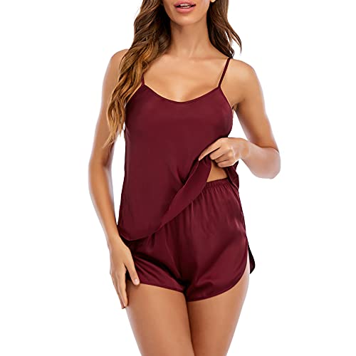 Durio Verführerischer Damen Schlafanzug - Kurz, Sexy und Elegant - Satin Pyjama Set für Damen - Weihnachts Nachtwäsche für Frauen von Durio