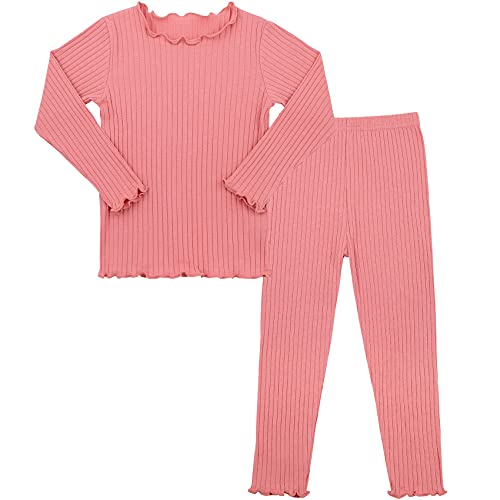 Durio Schlafanzug Kinder Pyjama Set Mädchen Jungen Schlafanzug Baumwolle Langarm Pyjama Volant Zweiteilig Altrosa 104 von Durio