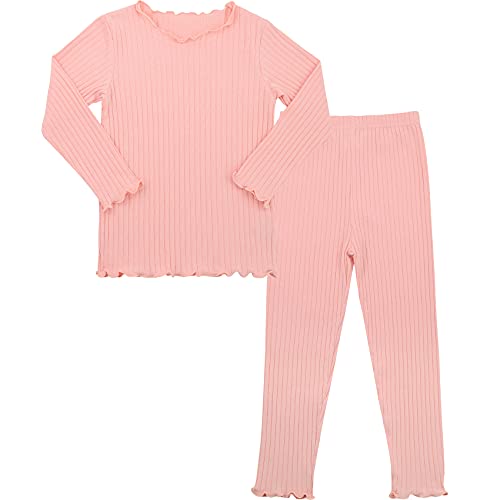 Durio Schlafanzug Kinder Pyjama Set Mädchen Jungen Schlafanzug Baumwolle Langarm Pyjama Volant Zweiteilig Hell Rosa 110 von Durio