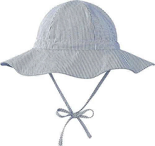 Durio Sonnenhut Baby Hut Kinder Verstellbarer Faltbare UV-Schutz mit Verstellbarem Bindebändern und Breite Krempe Marineblau Streifen 0-6 Monate (Tag Size XS) von Durio