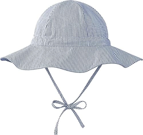Durio Sonnenhut Baby Hut Kinder Verstellbarer Faltbare UV-Schutz mit Verstellbarem Bindebändern und Breite Krempe Marineblau Streifen 2-4 Jahre (Tag Size L) von Durio
