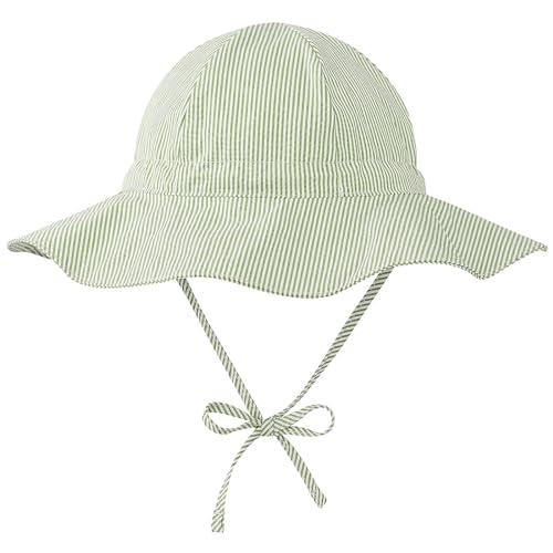 Durio Sonnenhut Baby Hut Kinder Verstellbarer Faltbare UV-Schutz mit Verstellbarem Bindebändern und Breite Krempe Sonnenhut Mädchen Junge Grün-Weiß Streifen 0-6 Monate (Tag Size XS) von Durio