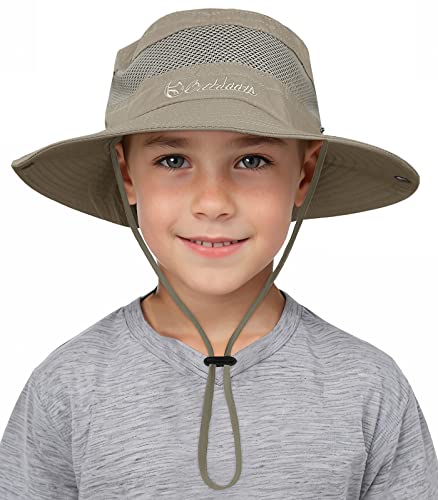 Durio Sonnenhut Baby Kinder,Sonnenmütze mit Kinnriemen,Baby Kinder Fischerhut mit Nackenschutz,Kinderhut Atmungsaktiv Sonnenschutz,Sonnenhut aus Baumwolle für Jungen Tiefes Khaki 4-12 Jahre von Durio