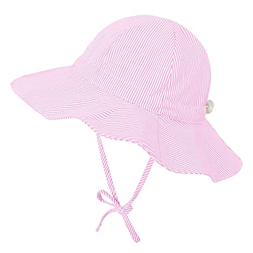 Durio Sonnenhut Baby Mädchen Jungen Kinder Sonnenschutz UPF 50 Sommer Kinderhut Fischerhut mit Breite Krempe Rosa Weiß 12-24 Monate von Durio