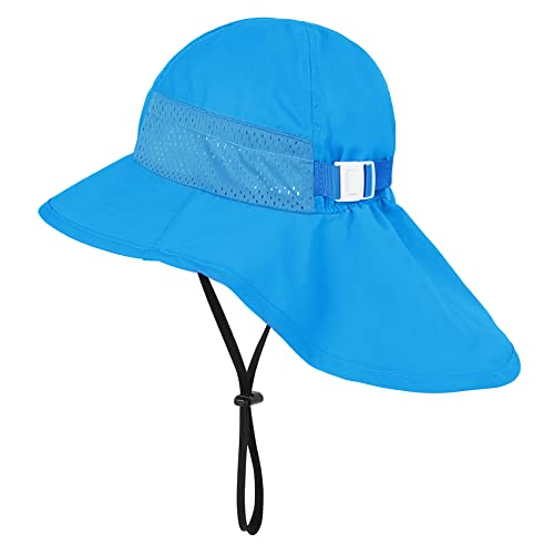 Durio Sonnenhut Baby Sonnenhut Kinder mit Nackenschutz Verstellbarer Faltbare Sommerhut Hut Atmungsaktiv UV-Schutz Königsblau 2-6Jahre (Tag Size M) von Durio