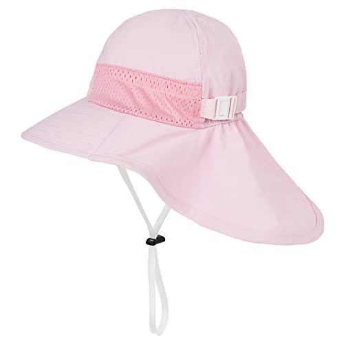 Durio Sonnenhut Baby Sonnenhut Kinder mit Nackenschutz Verstellbarer Faltbare Sommerhut Hut Atmungsaktiv UV-Schutz Rosa 6 Monate-2 Jahre (Tag Size S) von Durio