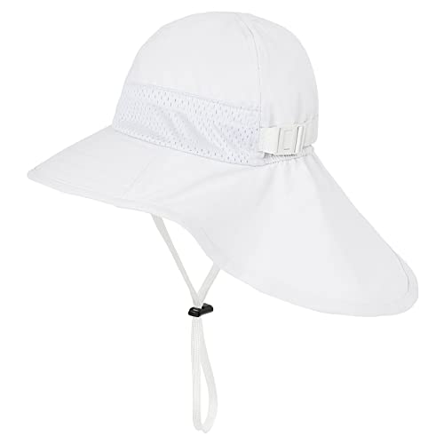 Durio Sonnenhut Baby Sonnenhut Kinder mit Nackenschutz Verstellbarer Faltbare Sommerhut Hut Atmungsaktiv UV-Schutz Weiß 2-6Jahre (Tag Size M) von Durio