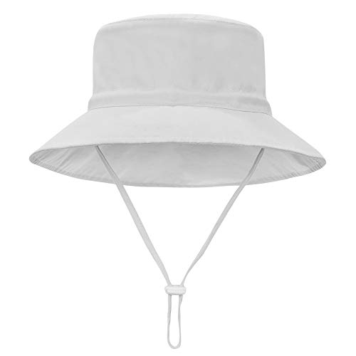 Durio Sonnenhut Baby UV Hut Kinder mit Breite Krempe Sommerhut Verstellbarer Faltbare mit Bindebändern und Nackenschutz Grau 4-8 Jahre (Tag Size XL) von Durio