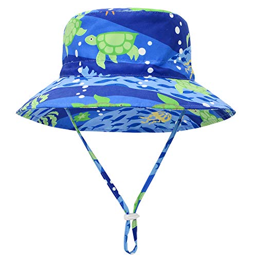 Durio Sonnenhut Baby UV Hut Kinder mit Breite Krempe Sommerhut Verstellbarer Faltbare mit Bindebändern und Nackenschutz Unterwasserwelt 12-24 Monate (Tag Size M) von Durio