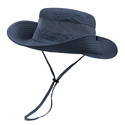 Durio Sonnenhut Damen und Herren - Outdoor Sommer Wanderhut UV-Schutz Bucket Cap mit Kinnriemen Fischerhut Safarihut Faltbar Mesh Breite Krempe Campinghut Marineblau von Durio