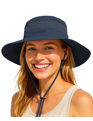 Durio Sonnenhut Damen und Herren - Outdoor Sommer Wanderhut UPF 50+ UV-Schutz Bucket Cap mit Kinnriemen Fischerhut Safarihut Faltbar Mesh Breite Krempe Campinghut von Durio