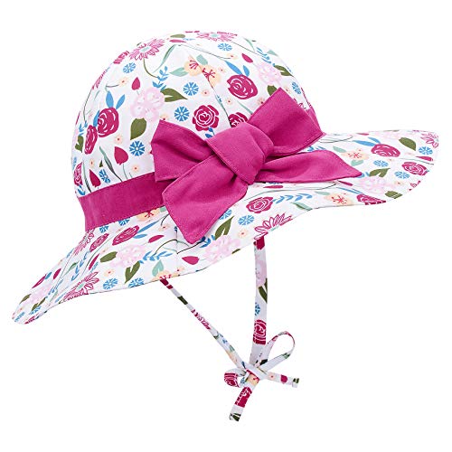 Durio Sonnenhut Kinder Baby Mädchen Sommerhut Sonnenschutz UPF 50 Sommer Kinderhut Fischerhut mit Breite Krempe Weiß mit Rose M 12-24 Monate von Durio