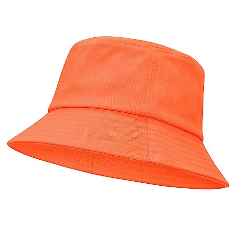 Durio Sonnenhut Kinder Fischerhut Sonnenhut Baby Mit Breiter Krempe Sonnenhut Baumwoll Faltbar für Mädchen Jungen Orange M von Durio