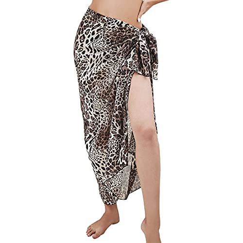 Durio Strandkleid Damen Bikini Cover up Strandrock Sommer Sarong Wickelrock Pareos Strandkleider Leopard von Durio