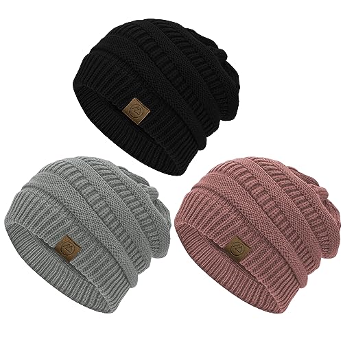 Durio Strickmütze Damen Mütze für Frauen Wintermütze Beanie Mütze Grobstrick Mütze Weich 3 Stücke 1 Einheitsgröße von Durio