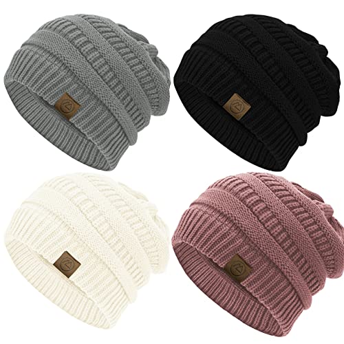 Durio Strickmütze Damen Mütze für Frauen Wintermütze Beanie Mütze Grobstrick Mütze Weich 4 Stücke A von Durio