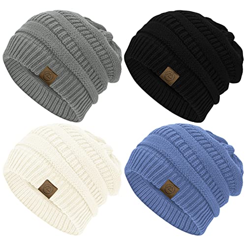 Durio Strickmütze Damen Mütze für Frauen Wintermütze Beanie Mütze Grobstrick Mütze Weich 4 Stücke C von Durio