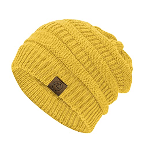 Durio Strickmütze Damen Mütze für Frauen Wintermütze Beanie Mütze Grobstrick Mütze Weich Hellgelb Einheitsgröße von Durio