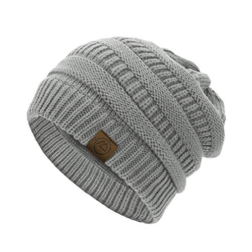 Durio Strickmütze Damen Mütze für Frauen Wintermütze Beanie Mütze Grobstrick Mütze Weich Hellgrau von Durio