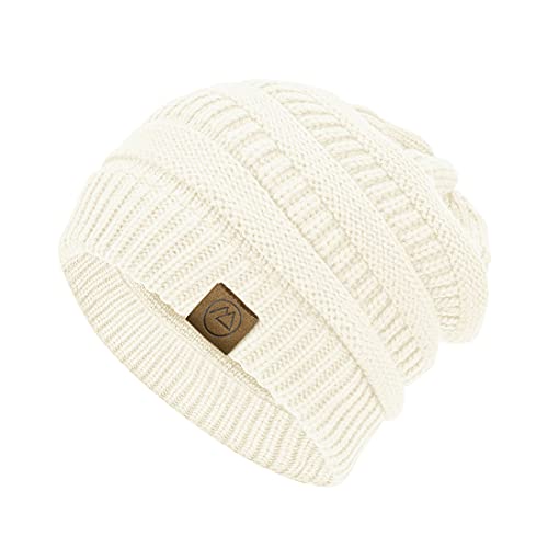 Durio Strickmütze Damen Mütze für Frauen Wintermütze Beanie Mütze Grobstrick Mütze Weich Weiß von Durio