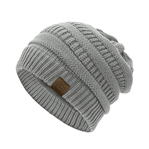 Durio Strickmütze Damen Wintermütze für Frauen Beanie Mütze Grobstrick Mütze Weich Hellgrau von Durio
