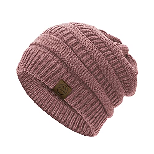 Durio Strickmütze Damen Wintermütze für Frauen Beanie Mütze Grobstrick Mütze Weich Rosa von Durio