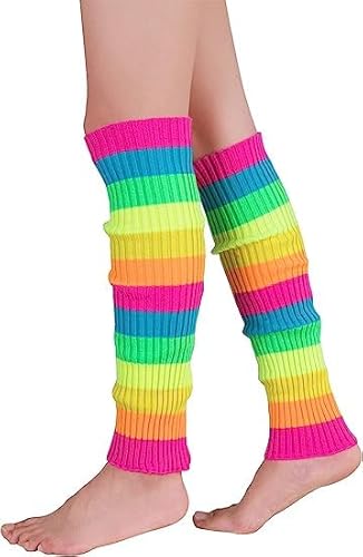 Durio Stulpen Damen Extra Warm Beinwärmer Winter Strick Häkelarbeit Legwarmers Verdicken Stricken Beinstulpen Damen Neon aerobic outfit 80er Ballett Yoga Stulpen Regenbogenfarben Einheitsgröße von Durio