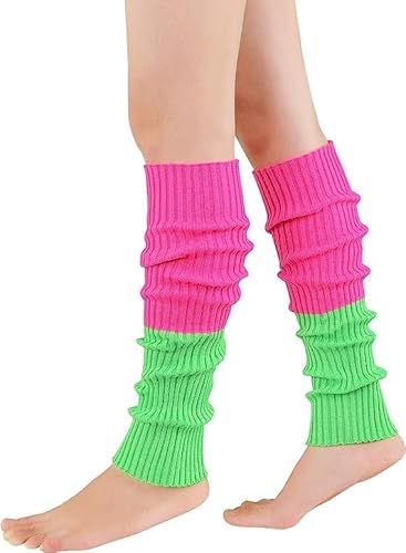 Durio Stulpen Damen Extra Warm Beinwärmer Winter Strick Häkelarbeit Legwarmers Verdicken Stricken Beinstulpen Damen Neon aerobic outfit 80er Ballett Yoga Stulpen Rosa und Grün Einheitsgröße von Durio