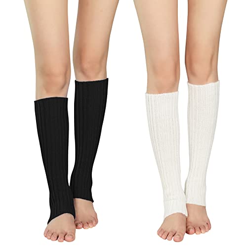 Durio Stulpen Damen Extra Warm Beinwärmer Winter Strick Häkelarbeit Legwarmers Verdicken Stricken Beinstulpen Damen Schwarz&Weiß Einheitsgröße von Durio